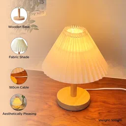 ekhasa Wooden Dimmable Bedside Lamp | Table Lamps for Home Decoration with Fabric Shade Table Lamp image 3
