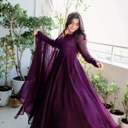 fabhuman Solid Georgette Stitched Anarkali Gown image 3