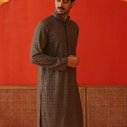 jompers Men Embroidered Viscose Rayon Straight Kurta image 3