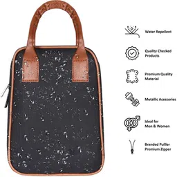 dgools Black-Tan Faux Leather & Linen PVC Cotted Fabric Insulated Tiffin bag DG-TB05 Lunch Bag image 5
