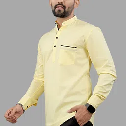 sopani Men Solid Cotton Blend Straight Kurta image 3