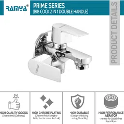 ramya Prime 2 Way Bib Tap Brass For Bathroom and Kitchen Bib Cock 2 Way Tap Twin Elbow Valve Faucet image 2