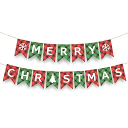 the decor queen Merry Christmas Checks design Decoration Banner for Home, Office, Party & Events Banner image 1