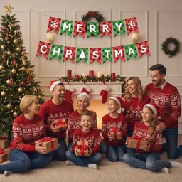 the decor queen Merry Christmas Checks design Decoration Banner for Home, Office, Party & Events Banner image 4