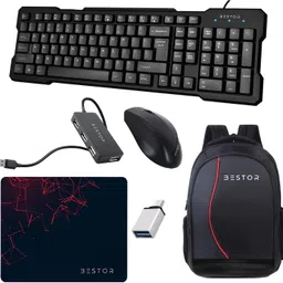 Bestor Set of 6 USB Wired Keyboard Mouse Mousepad Type-C Converter 4Port Hub Laptop Bag Combo Set-picture-15