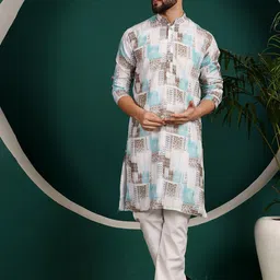 Armaan Ethnic Ethnic Motifs Printed Mandarin Collar Pure Cotton Straight Kurta With Pyjama image 1
