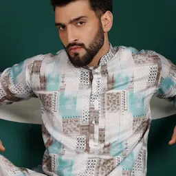 Armaan Ethnic Ethnic Motifs Printed Mandarin Collar Pure Cotton Straight Kurta With Pyjama image 2