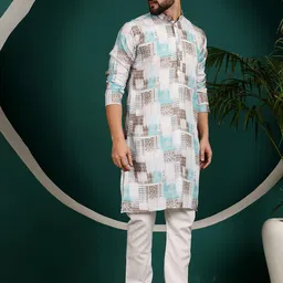 Armaan Ethnic Ethnic Motifs Printed Mandarin Collar Pure Cotton Straight Kurta With Pyjama image 4