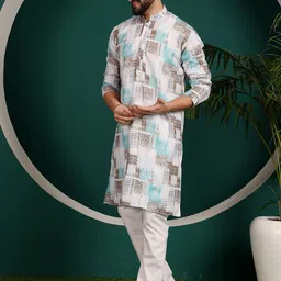 Armaan Ethnic Ethnic Motifs Printed Mandarin Collar Pure Cotton Straight Kurta With Pyjama image 5