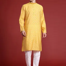 MANQ Men Ethnic Motifs Printed Pure Cotton Kurta with Pyjamas image 2