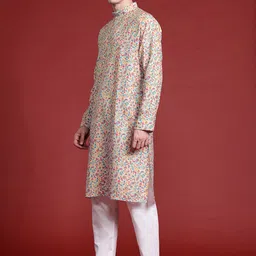 MANQ Men Ethnic Motifs Printed Pure Cotton Kurta with Pyjamas image 4