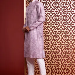 MANQ Men Ethnic Motifs Printed Pure Cotton Kurta with Pyjamas image 4