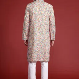 MANQ Men Ethnic Motifs Printed Pure Cotton Kurta with Pyjamas image 5