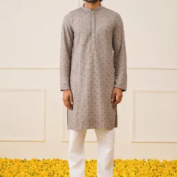 Jompers Geometric Embroidered Mandarin Collar Sequinned Pure Cotton Kurta with Trousers image 1