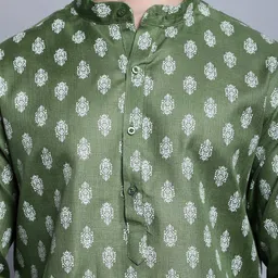 Jompers Ethnic Motifs Printed Mandarin Collar Pure Cotton Straight Kurta & Churidar image 4