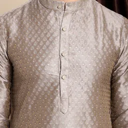 Anouk Ethnic Motifs Woven Design Band Collar Straight Kurta with Churidar image 2