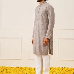 Jompers Geometric Embroidered Mandarin Collar Sequinned Pure Cotton Kurta with Trousers image 4