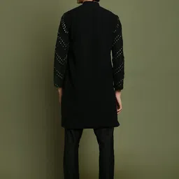 VASTRAMAY Boys Embroidered Mandarin Collar Long Sleeve Regular Mirror Work Kurta Set image 3