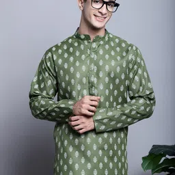 Jompers Ethnic Motifs Printed Mandarin Collar Pure Cotton Straight Kurta & Churidar image 3
