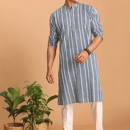 SHVAAS by VASTRAMAY Striped Straight Pure Cotton Sustainable Kurta with Pyjamas-picture-22