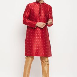 VASTRAMAY Woven Design Mandarin Collar Zari Kurta with Pyjamas-picture-46