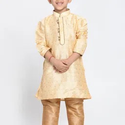 VASTRAMAY Boys Gold-Toned Ethnic Motifs Embroidered Kurta with Pyjama image 3