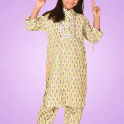 BAESD Girls Ethnic Motifs Printed Regular Gotta Patti Pure Cotton Kurta with Trouser-picture-48