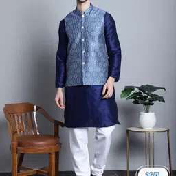 Jompers Mandarin Collar Regular Kurta with Pyjamas With Jacket image 1