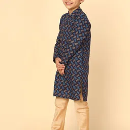 KISAH Boys Printed Mandarin Collar Kurta with Pyjamas image 4