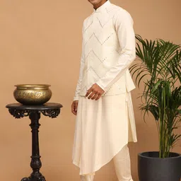VASTRAMAY Mirror Work Mandarin Collar Long Sleeves Angrakha Kurta Churidar With Jacket image 5