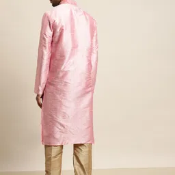 SOJANYA Men Pink & Golden Solid Thread Work Regular Kurta with Churidar image 3
