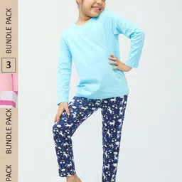 frangipani Girls Pink & Blue Printed T-shirt with Pyjamas-image-3
