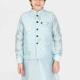 CAVIO Boys Blue Embroidered Sequinned Kurta with Churidar image 1