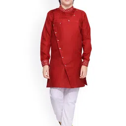 Jeetethnics Boys Red Angrakha Kurta with Pyjamas-image-19