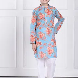 THE PONY & PEONY CO. Boys Floral Printed Mandarin Collar Regular Kurta with Pyjamas image 1