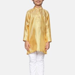 Sethukrishna Boys Gold-Toned & White Woven Design Kurta with Pyjamas-picture-38