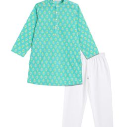 Campana Boys Floral Printed Regular Pure Cotton Kurta with Pyjamas-picture-39