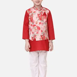 BownBee Boys Red & Pink Printed Kurta with Pyjamas image 4