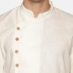 Sethukrishna Men Off White Angrakha Pure Cotton Kurta with Churidar image 2