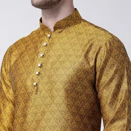 SG LEMAN Men Gold-Toned Printed Raw Silk Kurta with Pyjamas image 5