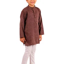 Superminis Boys Coffee Brown & Grey Solid Kurta with Pyjamas image 4