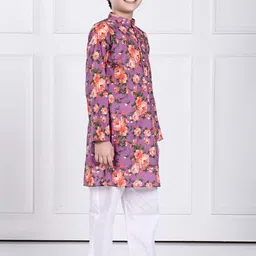 THE PONY & PEONY CO. Boys Floral Printed Mandarin Collar Regular Kurta with Pyjamas image 3