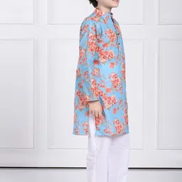 THE PONY & PEONY CO. Boys Floral Printed Mandarin Collar Regular Kurta with Pyjamas image 3