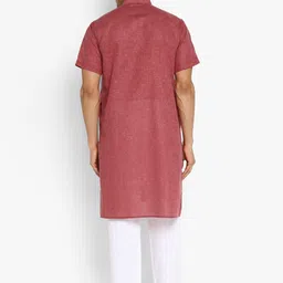 ROYAL KURTA Men Coral Solid Half Sleeves Kurta with Pyjama image 3