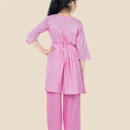 BAESD Girls Pink Embroidered Thread Work Flared Kurta with Pyjamas image 2