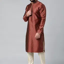 TheEthnic.Co Ethnic Motifs Woven Design Band Collar Kurta with Pyjamas image 4