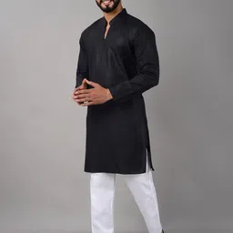 VILLAIN Mandarin Collar Regular Kurta with Pyjamas image 4