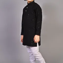 BAESD Boys Embroidered Mandarin Collar Long Sleeves Sequinned Kurta with Pyjamas image 3