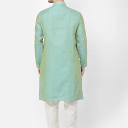 SG LEMAN Men Turquoise Blue Regular Raw Silk Kurta with Pyjamas image 4