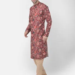 TABARD Men Maroon Cotton Printed Kurta with Pyjamas image 3